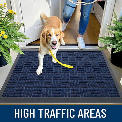 OLANLY Heavy-Duty Front Door Mat - Absorbent Non-Slip Natural Rubber | 29.5x17, Navy Blue