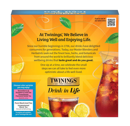 Twinings Lemon Black Iced Tea - Unsweetened & Caffeinated - 72 Oversized Tea Bags for 18 Pitchers