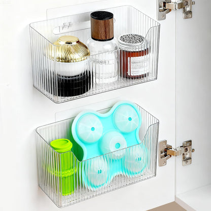 Skiennix Cabinet Door Organizer - 2 Pack Clear Adhesive Storage Bins for Kitchen & Bathroom Organization