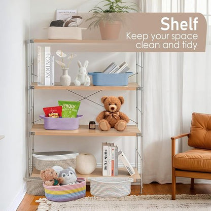 JMvicyroam Woven Basket - Small Rope Storage Bin with Handles for Organizing Shelves | Beige, 3-Pack