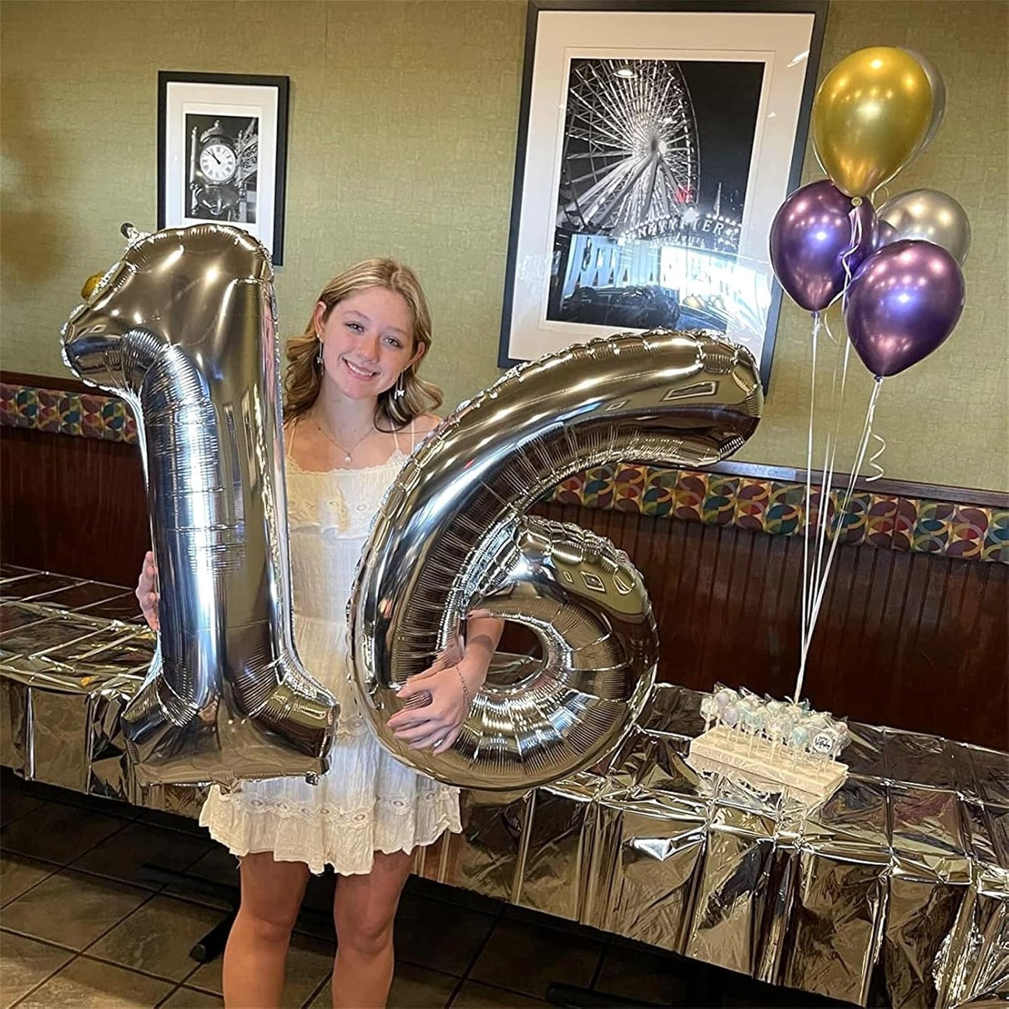 Silver Number 4 Balloons - 40-Inch Large Foil Helium Balloon for Birthday Celebrations | Self-Inflating Design