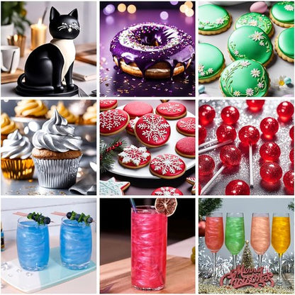Cherrysea Luster Dust Edible Set - Food Grade Shimmer Powder for Cakes & Cocktails - 4g Bottles (Black & Purple)