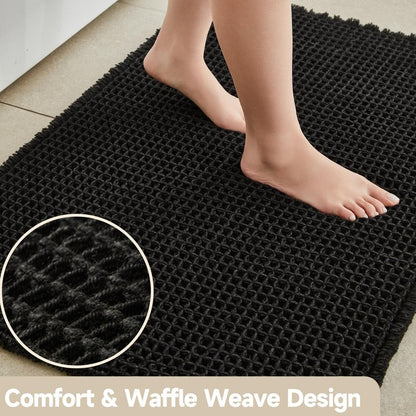 TYUU Black Long Bathroom Rug, Waffle Runner Rug Bathroom Non Slip Washable Super Absorbent Quick Dry Boho Farmhouse Bath Decor, 72"x24" Black