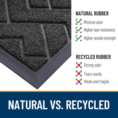 OLANLY Waterproof Front Door Mat - All-Weather Herringbone Design | Easy Clean, Low Profile (Black, 47x23)