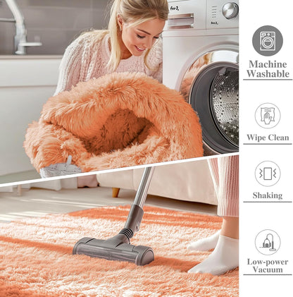 OLANLY 2x4 Machine Washable Runner Rug - Soft Fluffy Shaggy Carpet for Bedroom & Hallway | Muted Orange