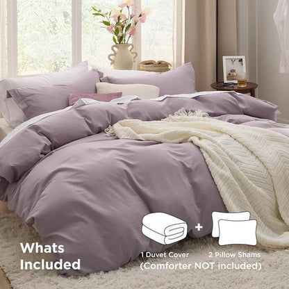 Bedsure King Size Duvet Cover Set - Dusty Purple Extra Soft Prewashed Cotton-Like Bedding, 3 Pieces