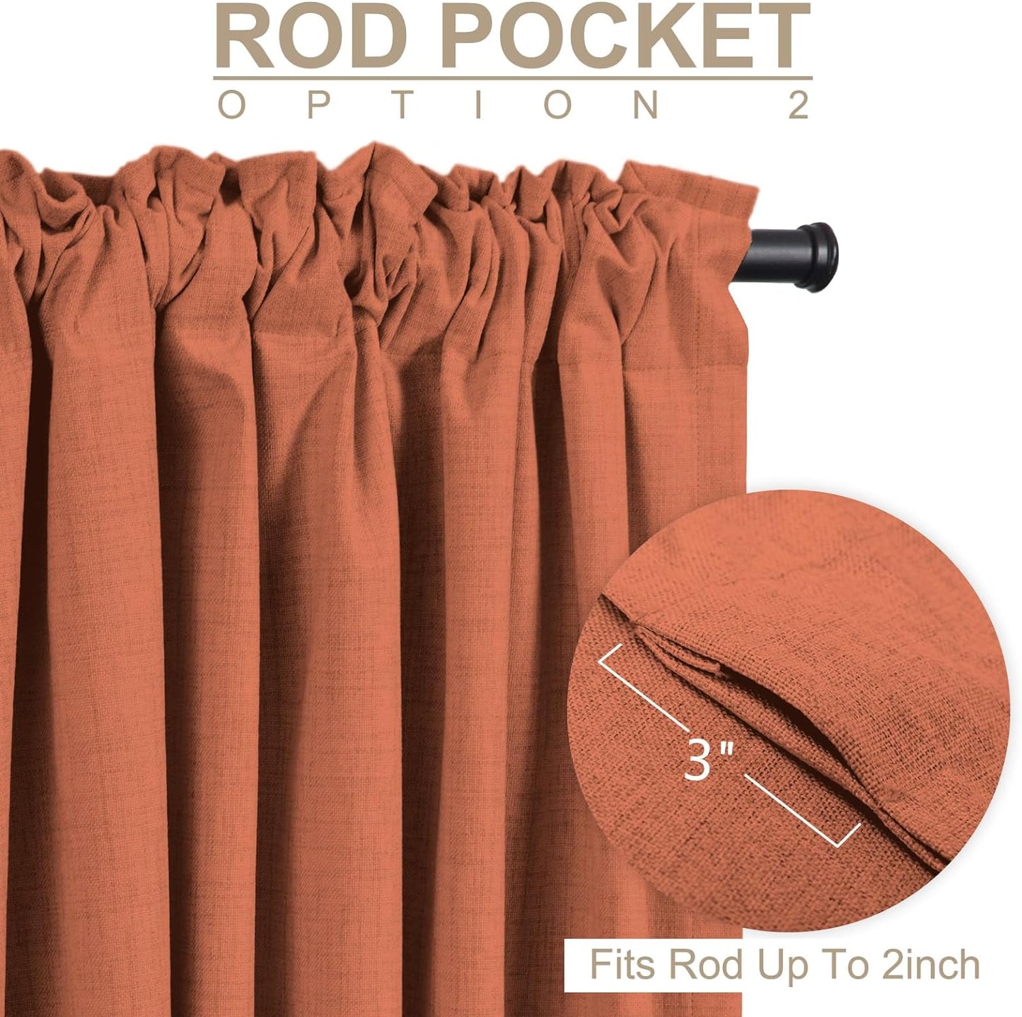 Skiennix 100% Blackout Linen Curtains - Thermal Insulated Drapes for Bedroom | 84" Long, Burnt Orange, 2 Panels Set