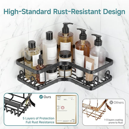 Veken Corner Adhesive Shower Caddy - Rustproof & Waterproof Bathroom Organizer | 4-Pack with Hooks & Soap Holder