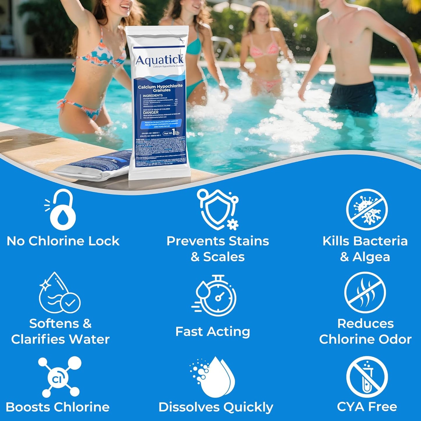 Pro-Grade Chlorine Pool Shock - 68% Cal-Hypo Granular Sanitizer for Crystal Clear Water | 1lb