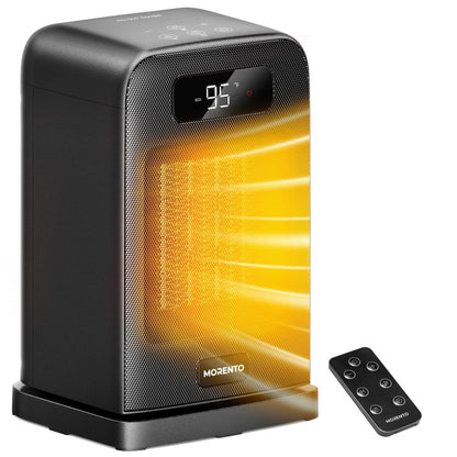 MORENTO Space Heater, 70° Oscillation, LED Display, 12H Timer, Thermostat, Overheat Protection, ECO, Small Space Heaters for Indoor Use, 1500W Ceramic, Heater for Bedroom, Office, Home (Black, 1 Pack)