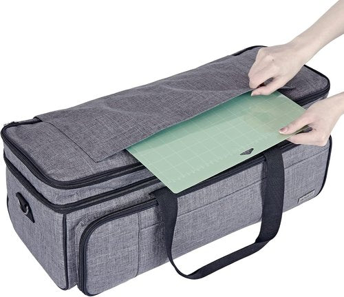 HOMEST Double Layer Carrying Case - Mat Pocket for Cricut Maker 4 & Explore 4 | Multi Front Pockets, Grey