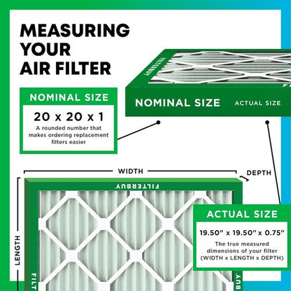 Filterbuy 20x20x1 Air Filter - MERV 13 Smoke & Allergy Defense | 4-Pack Electrostatic Pleated HVAC Filters