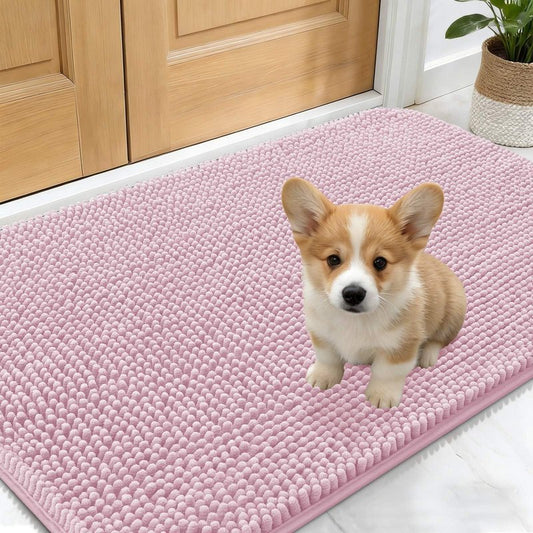 OLANLY Dog Door Mat for Muddy Paws 24x16, Absorbs Moisture and Dirt, Absorbent Non-Slip Washable Doormat, Quick Dry Chenille Mud Mat for Dogs, Entry Indoor Entryway Carpet for Inside Floor, Dusty Rose