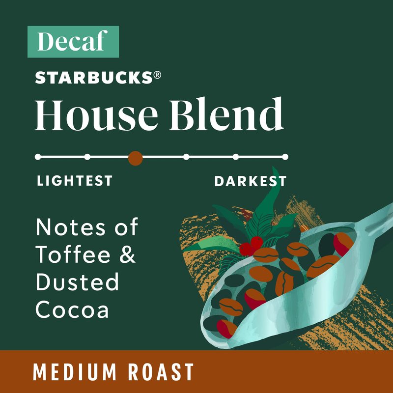 Starbucks K-Cup Coffee Pods, Medium Roast Hot or Iced Coffee, Decaf House Blend, 60 Keurig Pods