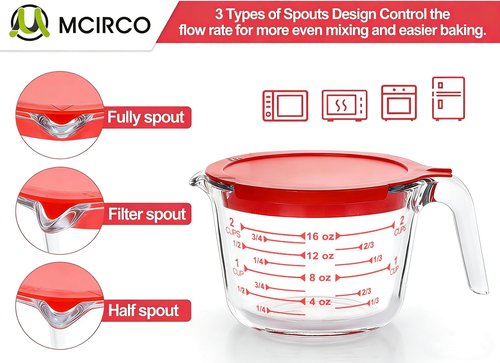 MCIRCO Glass Measuring Cups Set - 6 Pcs with Lids, Nesting Design, 1-Cup to 4-Cup Sizes