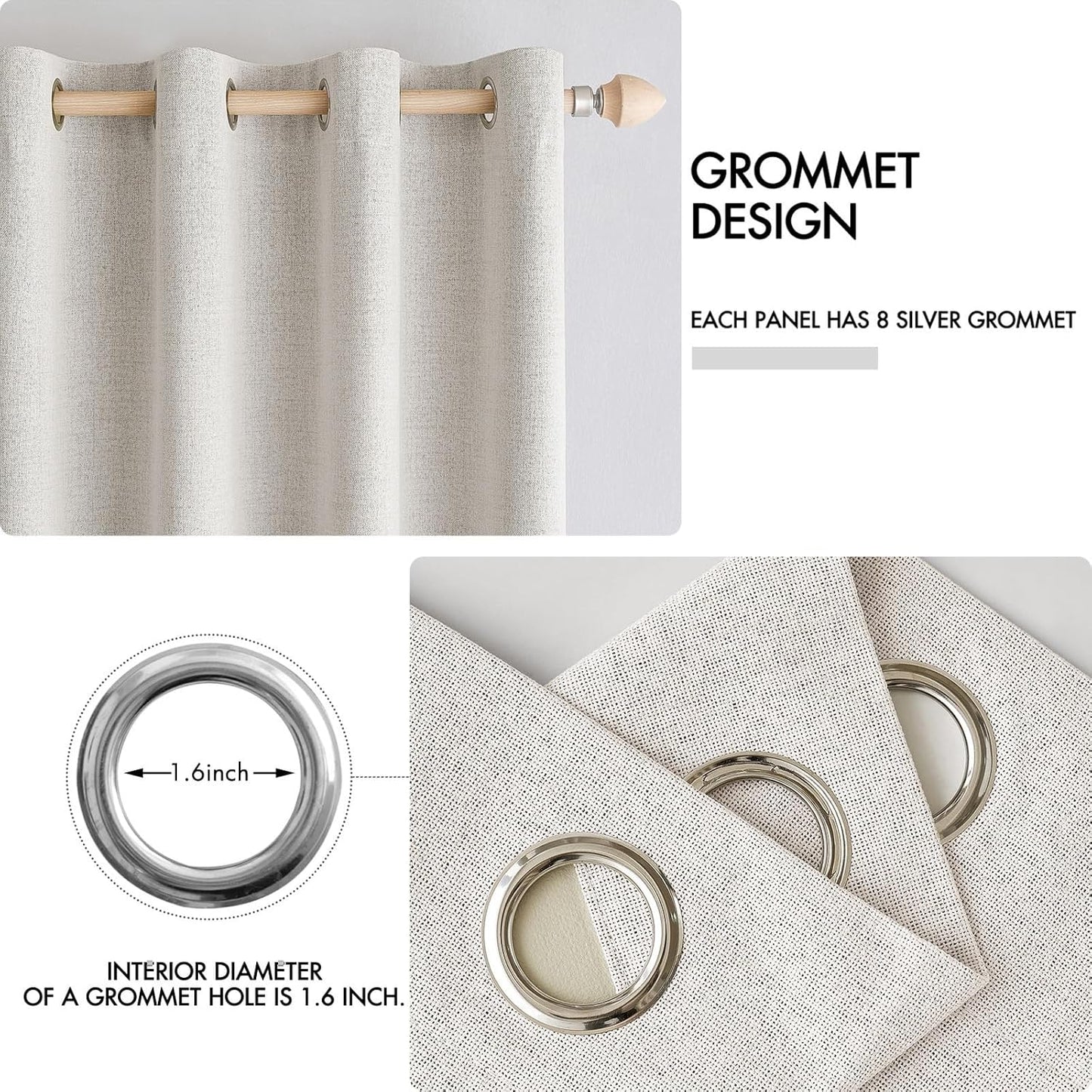 MIULEE 100% Blackout Linen Textured Curtains - Thermal Insulated Cream White Drapes | 52 x 84 Inch (2 Panels)