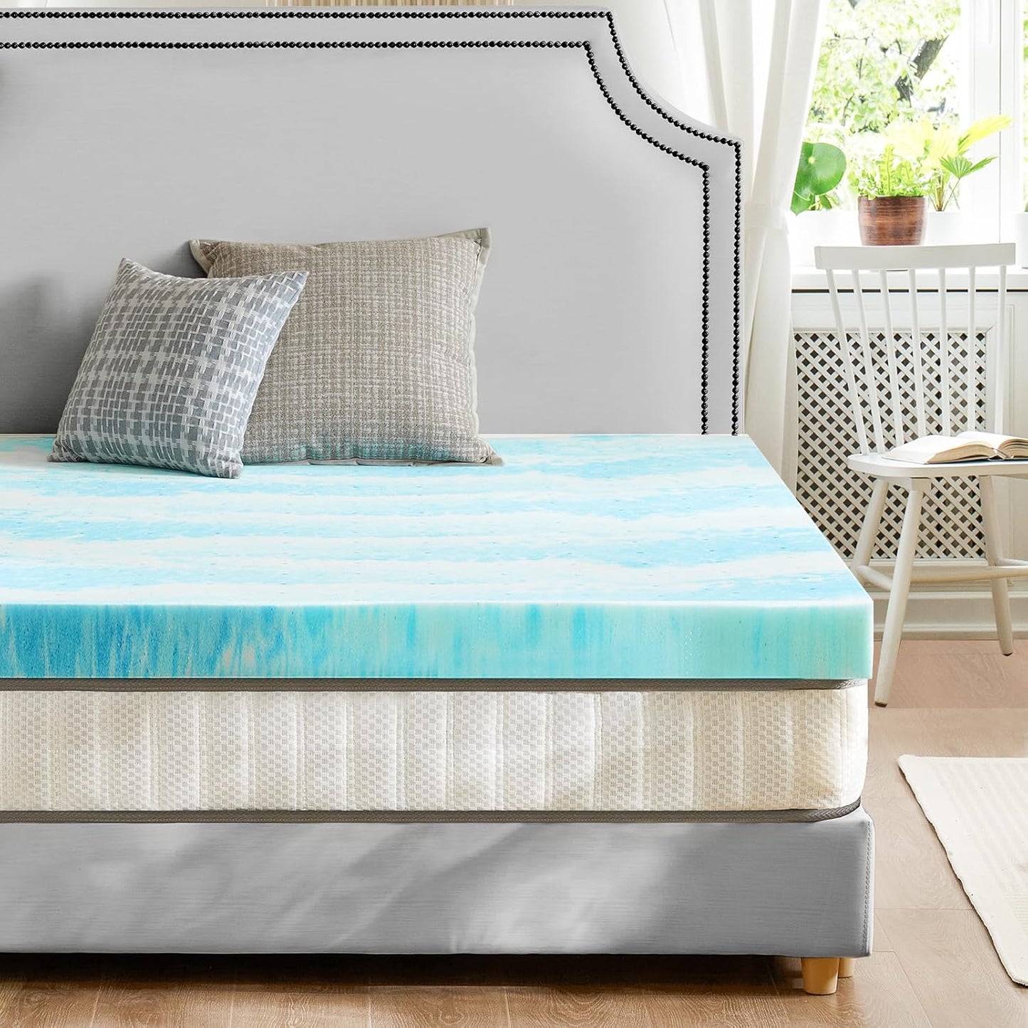 Skiennix Full Size Mattress Topper - 2 Inch Cooling Gel Infused Memory Foam for Back Pain Relief