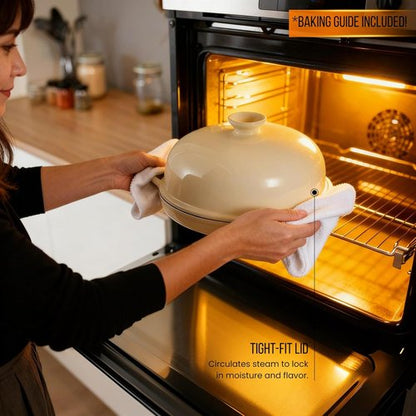 Kook Enameled Cast Iron Bread Oven - Versatile Baking Pan with Ceramic Lid & Handles | Ivory Color