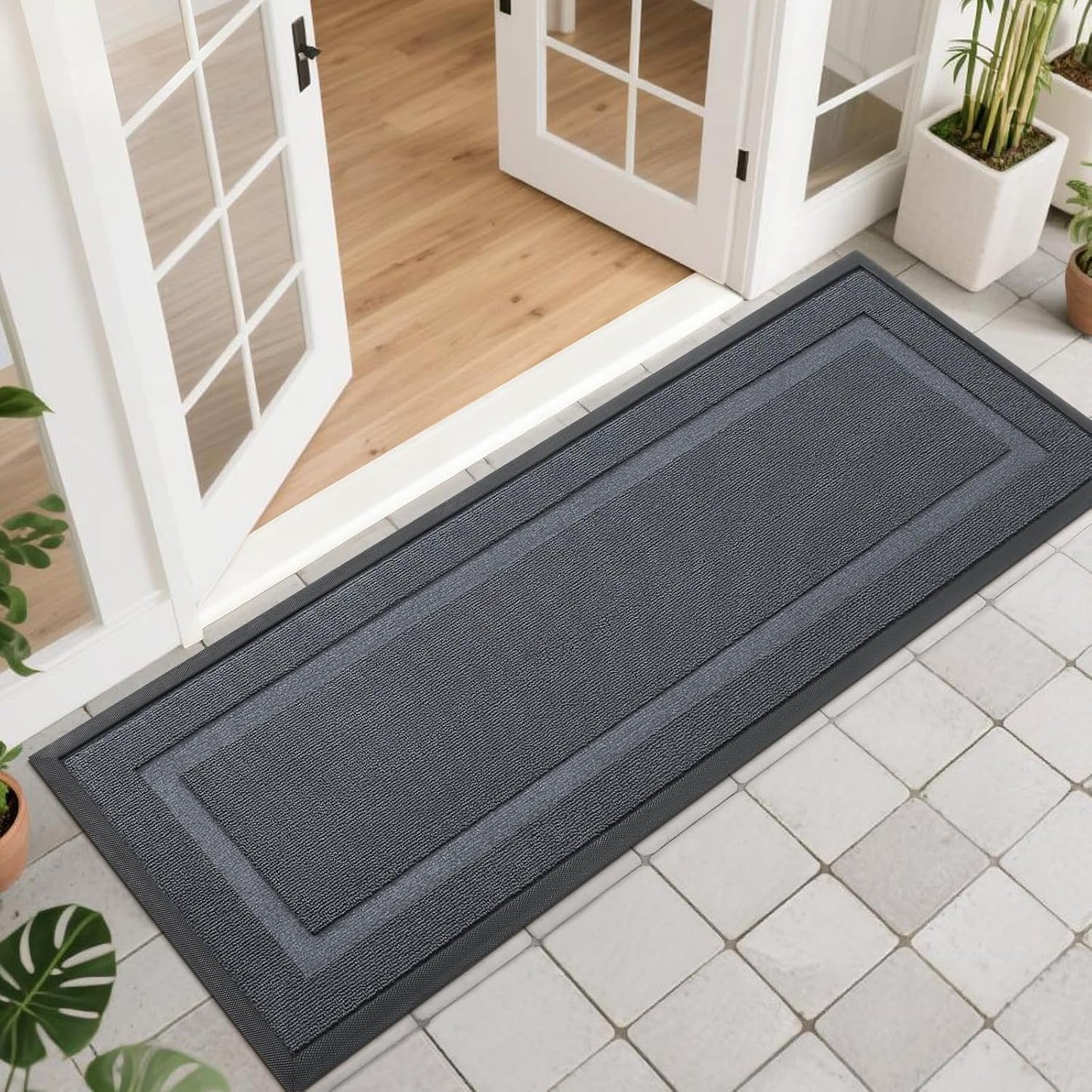 OLANLY Waterproof Front Door Mat - All-Season Indoor/Outdoor Doormat, Easy Clean, 47x17, Charcoal Gray