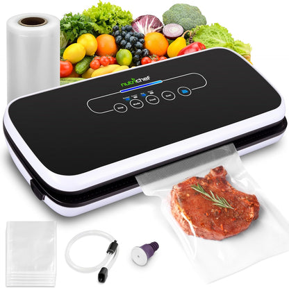 NutriChef Vacuum Sealing System - Automatic Food Preservation with Starter Kit, Compact Design, Black