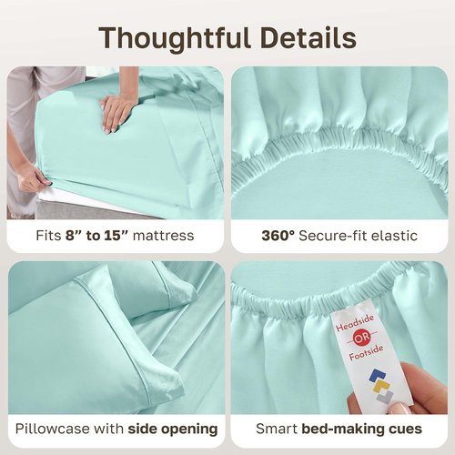 California Design Den Twin Bed Sheet Set - 100% Cotton, 400 Thread Count, Smooth Sateen Finish, Seafoam Color