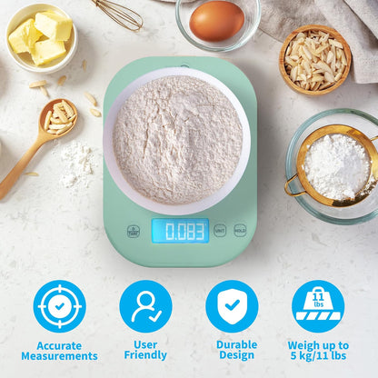 Smart Weigh Digital Kitchen Scale - Mint Green Color for Accurate Cooking & Meal Prep Measurements