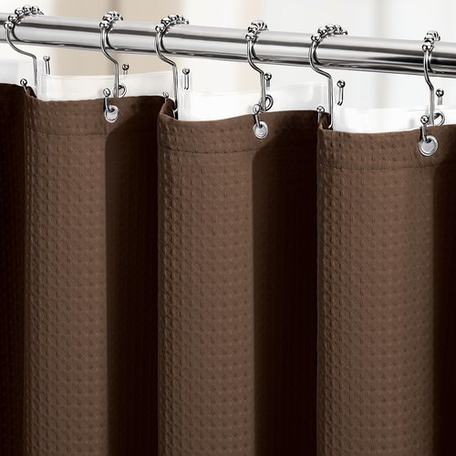 Dynamene Long Shower Curtain and Liner Set - 78 inch Tall Waffle Fabric, Waterproof Clear Liner, Heavy Duty Weighted Hotel Luxury Cloth Shower Curtains for Bathroom with 12 Hooks, 72x78, Brown