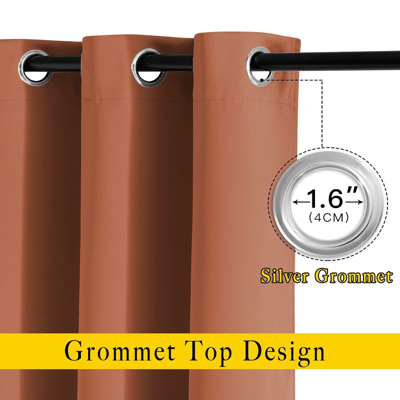 NICETOWN Burnt Orange Blackout Living Room Curtains 110 inches Long, Grommet Thermal Window Treatments Room Divider Blinds Sound Reducing for Living Room, W66 x L110, 2 Pieces