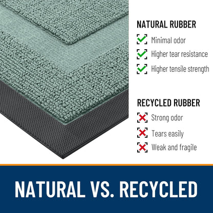 OLANLY Indoor Outdoor Front Door Mat - Waterproof All-Season Doormat | Sturdy Natural Rubber, 47x23, Grayish Green