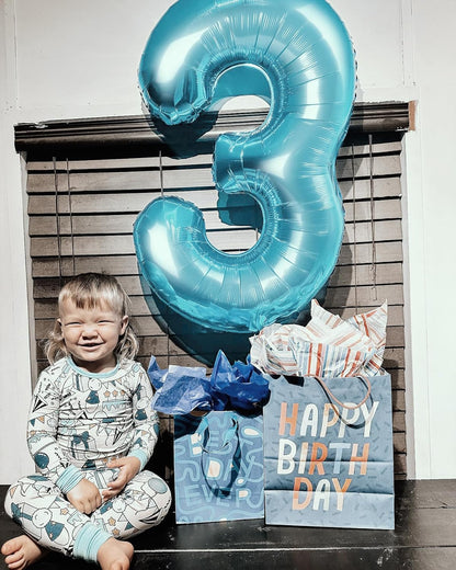 Pearlescent Blue Number 3 Balloon - 40 Inch Birthday Decoration for Kids & Adults