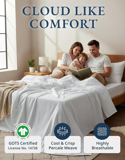 LANE LINEN 100% Organic Cotton Full Size Bed Sheets - Soft, Comfy, Oeko-Tex Certified, 15" Deep Pocket - White