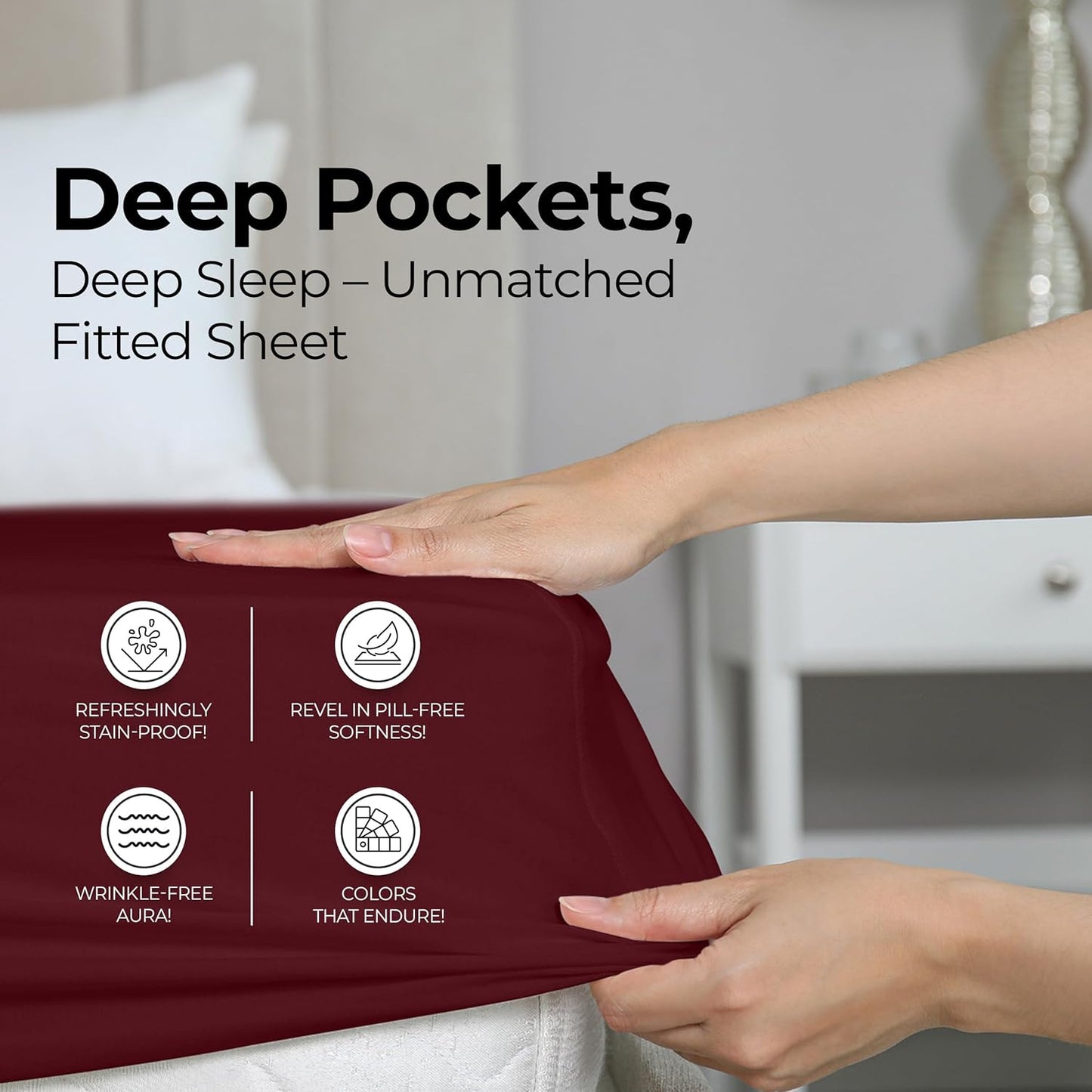 Utopia Bedding Fitted Sheet - Deep Pocket Soft Microfiber - Shrinkage & Fade Resistant | Red Burgundy