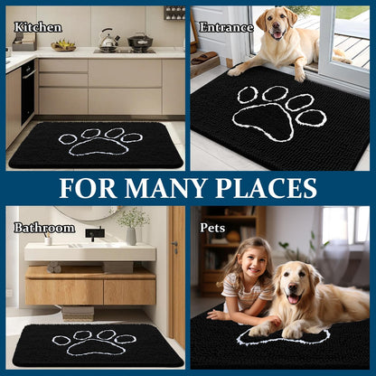OLANLY Dog Door Mat - Absorbent Non-Slip Mud Mat for Paws | 70x35 Black Chenille Design