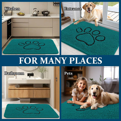 OLANLY Dog Door Mat - Absorbent Non-Slip Mud Mat for Paws | 30x20, Quick Dry Chenille, Lake Blue