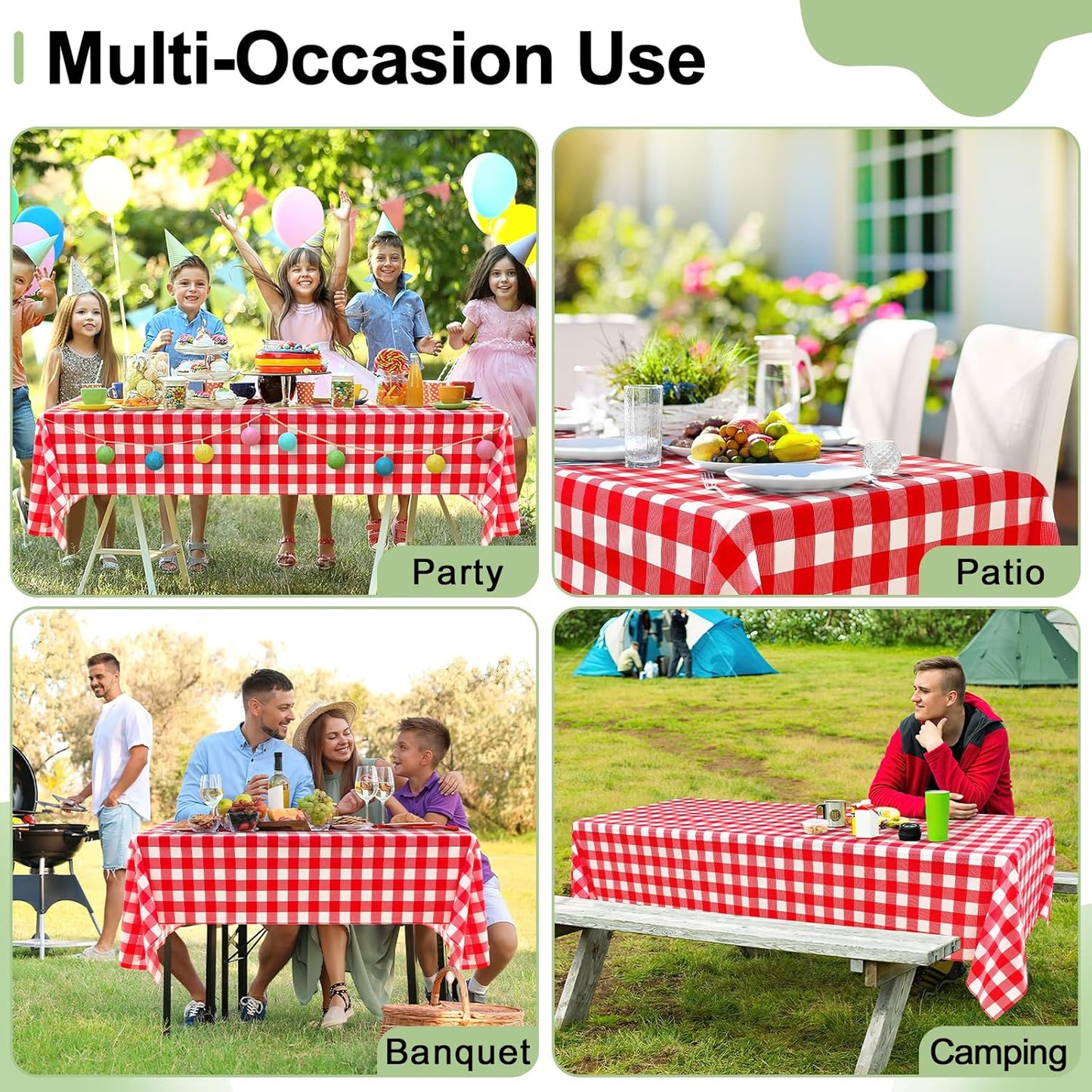Misaya Buffalo Disposable Tablecloths - Waterproof Red & White Checkered | 54 x 108 Inch for Parties & Picnics