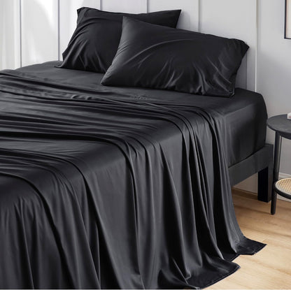 PureWoven King Size Sheet Set - Cooling Rayon Sheets from Bamboo | Soft, Breathable, Deep Pocket Design in Black