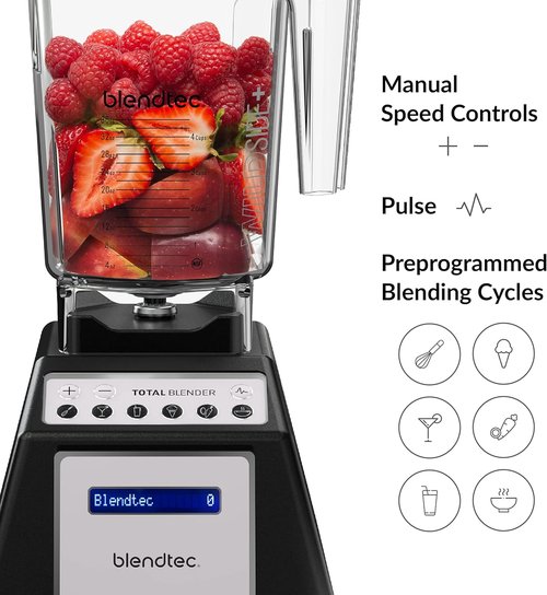 Blendtec Total Classic Original Blender - Professional-Grade Power | 90 oz WildSide+ Jar - 6 Pre-Programmed Cycles - Black