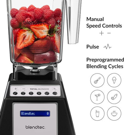 Blendtec Total Classic Original Blender - Professional-Grade Power | 90 oz WildSide+ Jar - 6 Pre-Programmed Cycles - Black