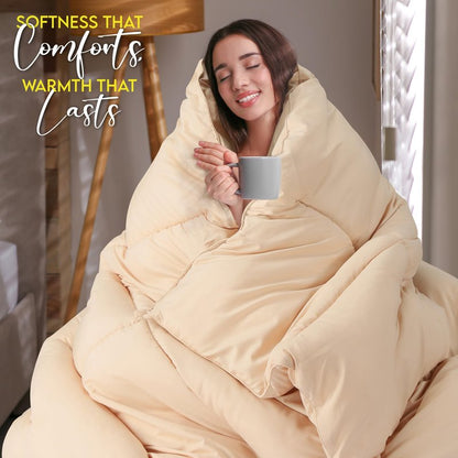 Utopia Bedding Twin Comforter Duvet Insert, Quilted Beige Comforter with Corner Tabs, Box Stitched Down Alternative Comforters Twin Size 64 x 88 inches