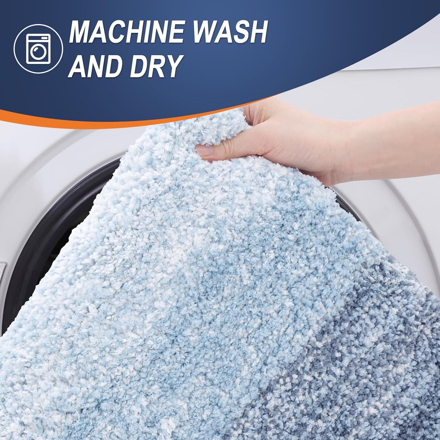 OLANLY Bathroom Runner Rugs - Extra Soft Microfiber, Quick Dry & Machine Washable | 54x24, Blue