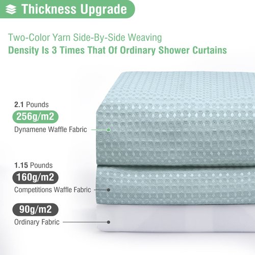 Dynamene Extra Wide Shower Curtain - 84 Inch Wide Waffle Weave Weighted Thick Cloth Bathroom Shower Curtain, Neutral Heavy Duty Hotel Bath Curtain Set with 14 Plastic Hooks, 84x72, Fog Blue