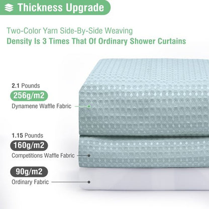 Dynamene Long Fabric Shower Curtain - Waffle Textured Tall Heavy Duty Cloth Shower Curtains for Bathroom, 256GSM Large Hotel Spa Luxury Bath Curtain Set with 12 Plastic Hooks(72Wx80H, Fog Blue)