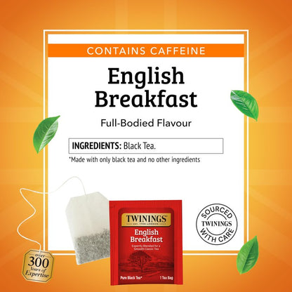 Twinings English Breakfast Black Tea Individually Wrapped Bags, 50 Count (Pack of 6), Flavourful, Robust, Caffeinated, Enjoy Hot or Iced, 300 Teabags
