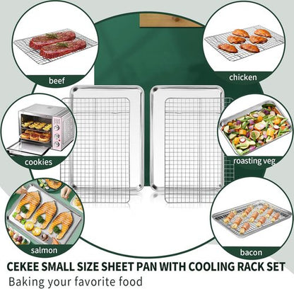 CEKEE 10-Inch Stainless Steel Baking Sheet Set - 4 PCs with Wire Racks, Rust & Warp Resistant, Easy Clean