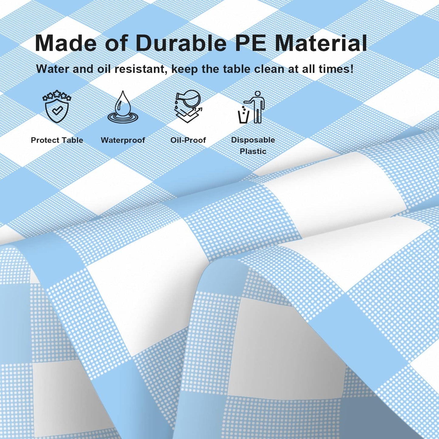 Skiennix Blue Checkered Tablecloth - 6 Pack Waterproof Disposable Plastic | 54 x 108 Inch for Parties & Picnics
