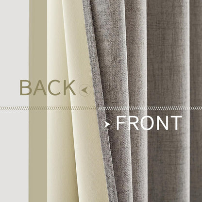 MIULEE 100% Blackout Linen Textured Curtains - Thermal Insulated Warm Taupe Drapes | 52 x 90 Inch (2 Panels)