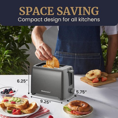 Elite Gourmet Cool-Touch 2-Slice Toaster - 6 Toast Settings & Extra Wide 1.25” Slots | Gunmetal Gray