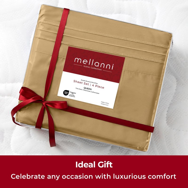 Mellanni Twin Sheets Set - 3 PC Iconic Collection Bedding - Hotel Luxury, Extra Soft, Cooling Bed Sheets - Wrinkle, Fade, Stain Resistant (Twin, Gold)