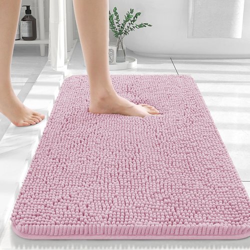 OLANLY Bathroom Rugs 44x32, Extra Soft Absorbent Chenille Bath Rugs, Rubber Backing Quick Dry, Machine Washable Bath Mats for Bathroom Floor, Tub and Shower, Home Decor Accessories, Dusty Rose