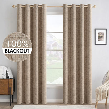 MIULEE Blackout Linen Textured Curtains - Thermal Insulated Copper Brown Drapes | 52 x 108 Inch (2 Panels)
